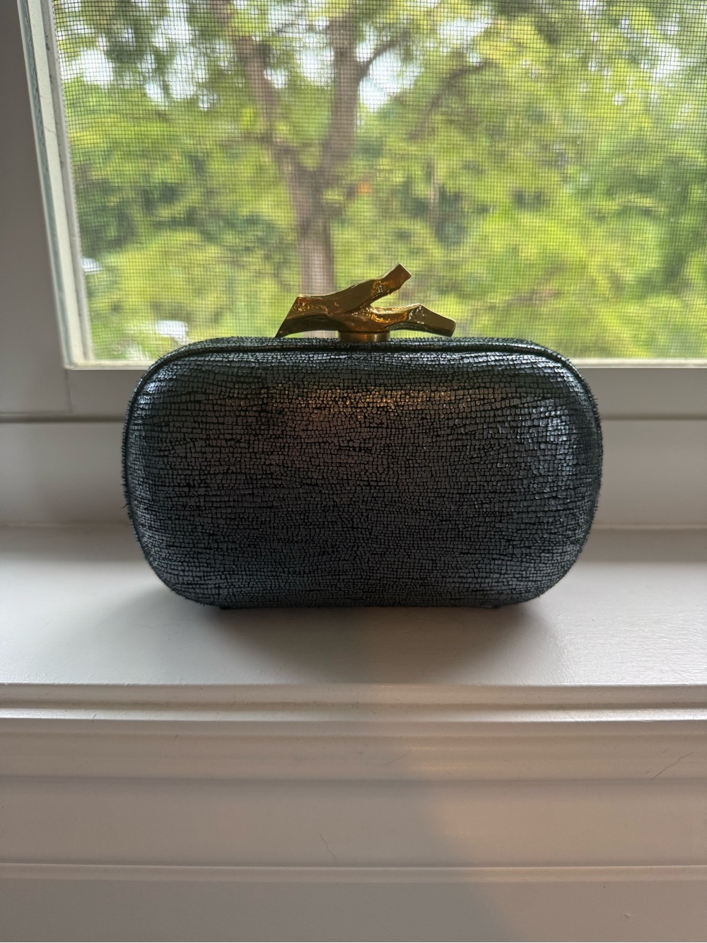 Diane Von Furstenberg DVF Metallic Lytton clutch with gold coral embellishments